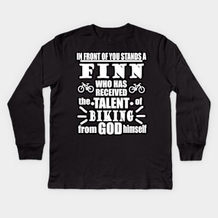 Biking Finn Mountain Biking Gift Finland Kids Long Sleeve T-Shirt